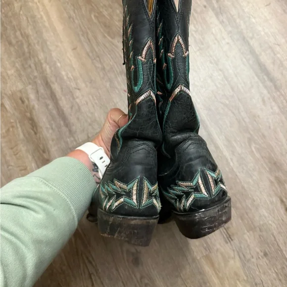 Lucchese Black and Turquoise Snip Toe Western Cowboy Boots Size 7 - Picture 16 of 16